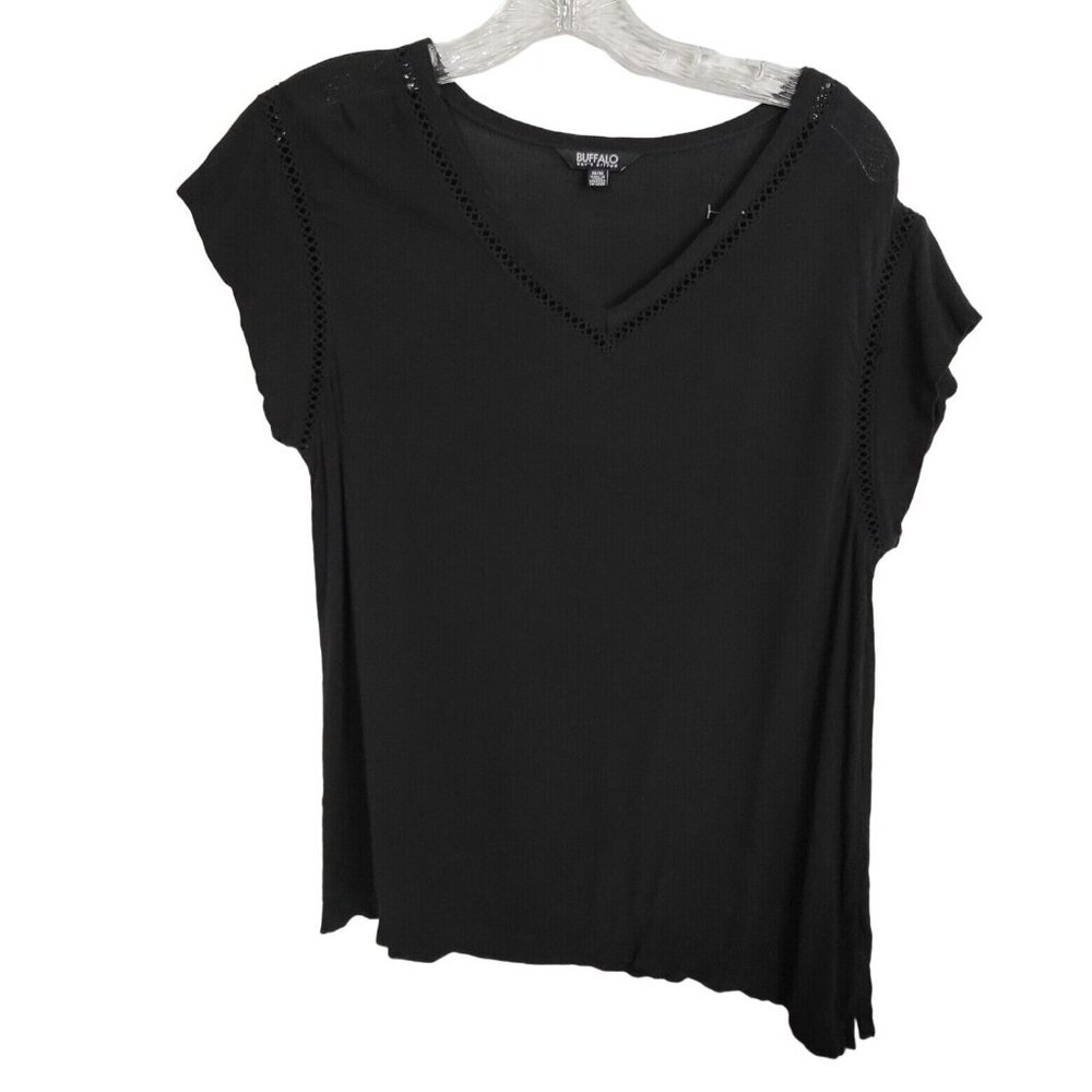 Buffalo David Bitton Ladies Lightweight V-Neck sheer Blouse‎ M black eyelet cut